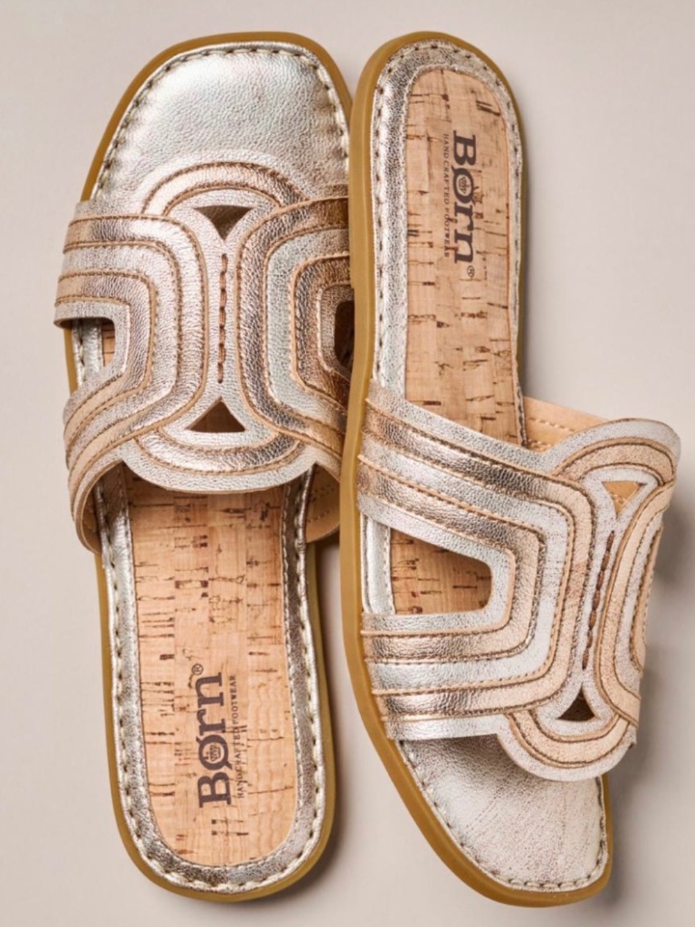 NWTWomen’s Leather BORN Hyannis Slide Sandals, size 11, Gold/Copper, Cork Insole